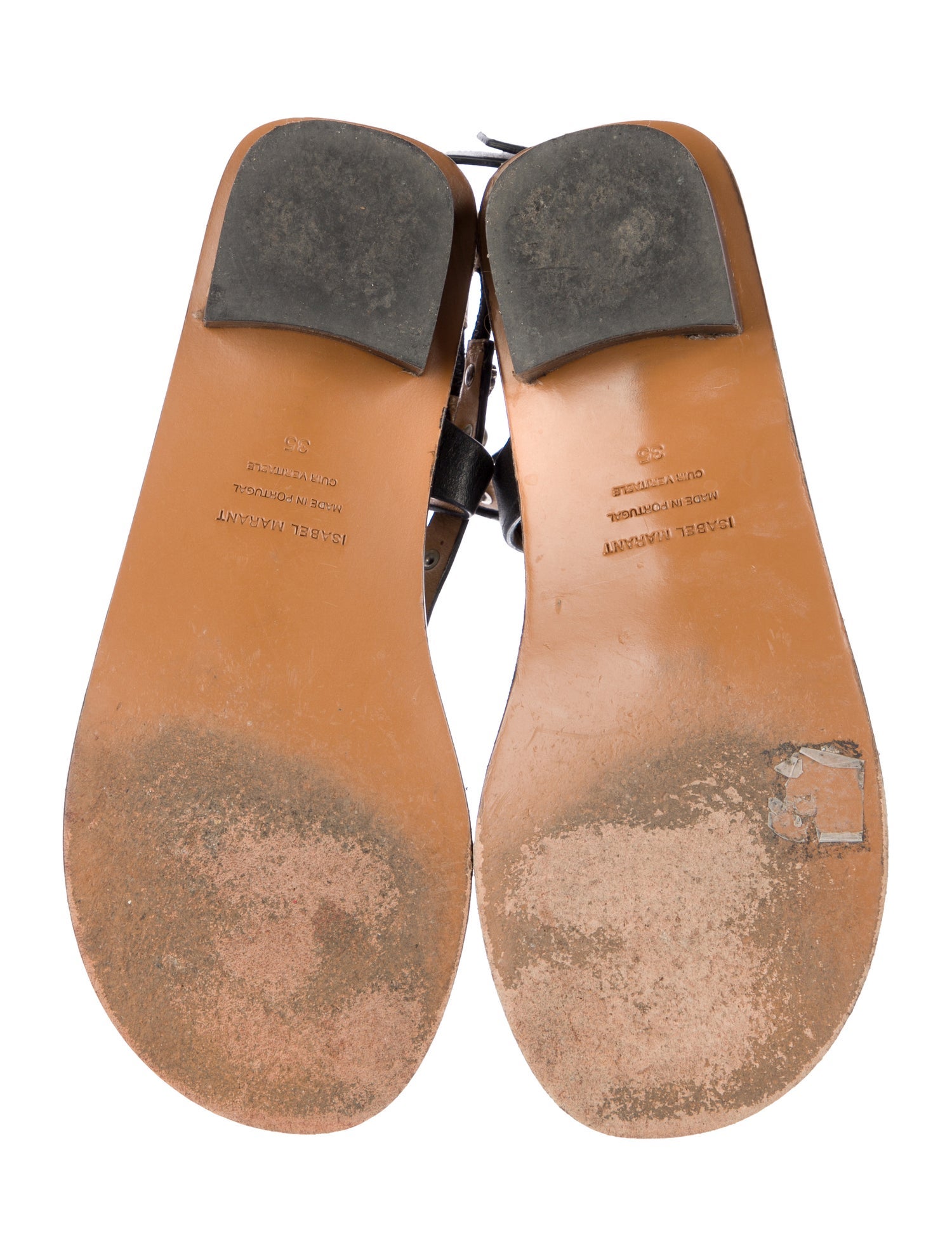 Isabel Marant Leather Studded Accents T-Strap Sandals